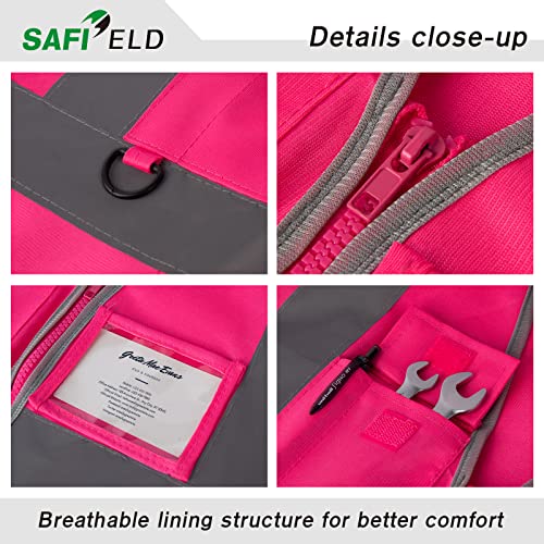 Safield Safety Reflective Work Vest 6 Pack For Men And Women With 8 Pockets And Zipper High Visibility Construction Outerwear #TOP2