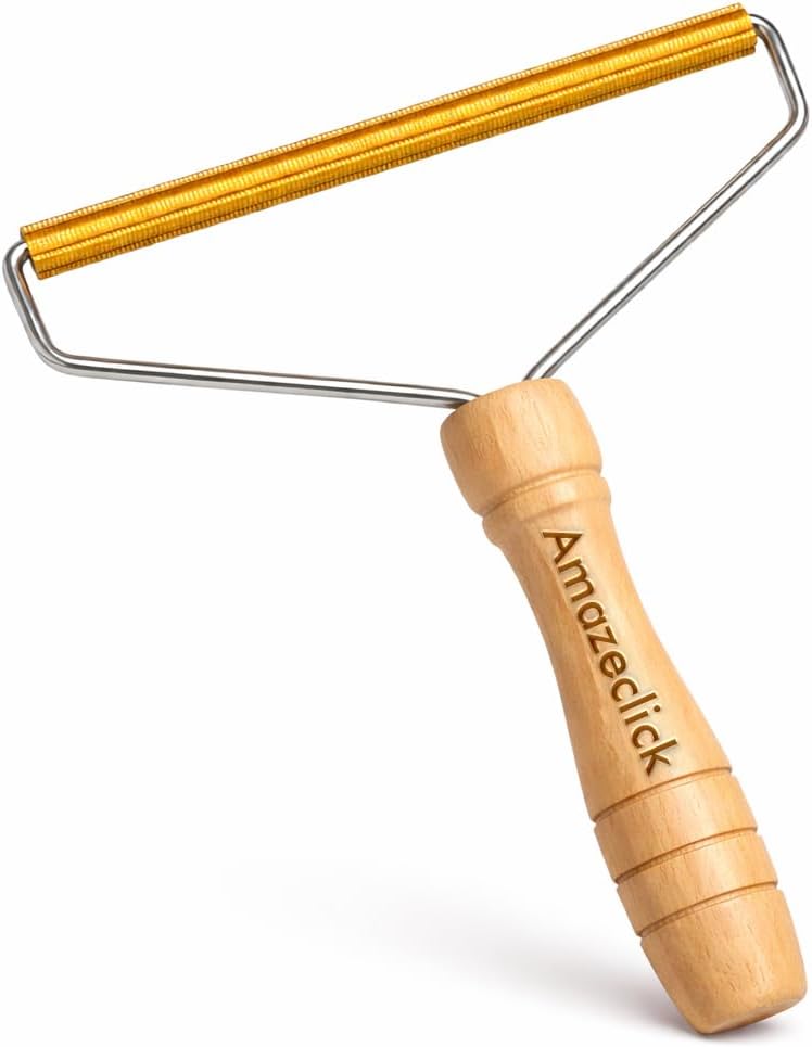 Lint Remover for Clothes, Wooden Fabric Shaver for Sweaters, Couch & Carpet, Reusable Copper Blade Fuzz Remover