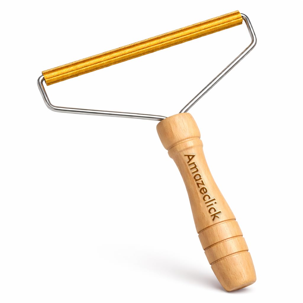 Wooden Lint Remover for Clothes, Reusable Fabric Shaver for Sweaters, Couch, Carpet & Pet Hair, Portable Copper Blade Fuzz Remover