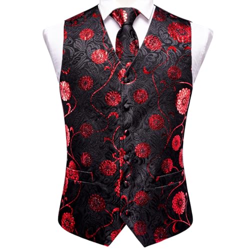 Hi-Tie Mens Suit Vest and Tie Set V-Neck Silk Paisley Formal Waistcoat Necktie Pocket Square Set for Wedding4