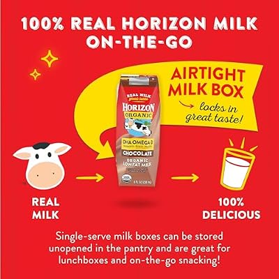 Horizon Organic Shelf Stable 1% Lowfat DHA Omega-3 Chocolate Milk Boxes, 6 Count (Pack of 3) - 8g Protein per Serving