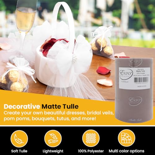 Image of Expo International Decorative Matte Tulle, Roll /Spool of 6 inch X 100 Yards, Lightweight Polyester Tulle Fabric for Tutus, Costumes, and Party Decorations, Washable, Easy-to-Use, Light Gray