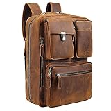 TIDING Men's Leather 15.6 Inch Laptop Backpack Convertible Briefcase Messenger Bag - Brown