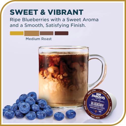 Don Francisco's Blueberry Flavored Coffee Pods, 24 Count, Medium Roast, Compatible with Keurig Brewers