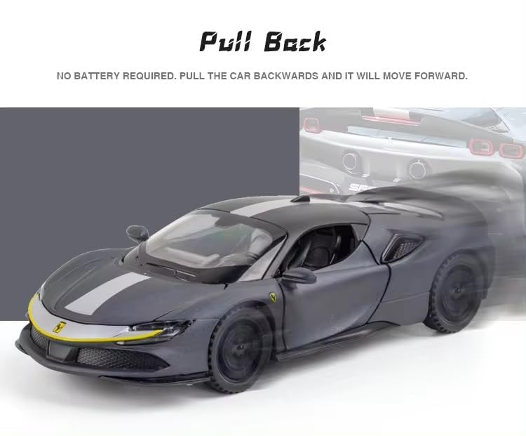Image of 1:32 Scale Ferrari SF90 Toy Car | Metal Pullback Diecast Car for Kids with Openable Doors, Sound, Light Effects Toy for Car Enthusiasts (Color As Per Available), Red