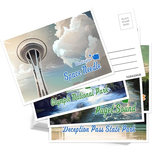 SHOXREM Washington State Postcards Set, 24 Retro Travel Landmark Posters, 4 x 6 inches, 8 Famous Attractions