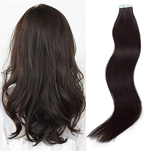 S-noilite Tape in Hair Extensions 14Inch 40g 20pcs 100% Remy Human Hair Double Sided Rooted Seamless Skin Weft Tape on Natural Hair Extension Natural Black #1B