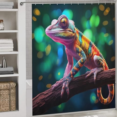 Rideau de douche polyester caméléon premium textile imperméable 183x183cm avec 12 crochets
