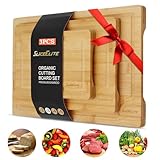 SliceElite 3pc Bamboo Cutting Board Set: Eco-friendly, durable chopping boards with handles & juice grooves. Ideal for all kitchen tasks (Large, Medium, Small), Natural
