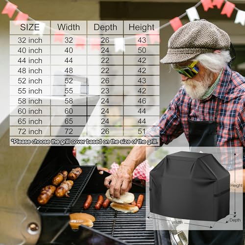 Image of Grill Cover, 52 inch Heavy Duty BBQ Gas Grill Cover for Outdoor Grill, Waterproof, Weather Resistant, Anti-UV, Rip-Proof, Fade Resistant Barbecue Cover with Hook-and-Loop Straps for Most Grills
