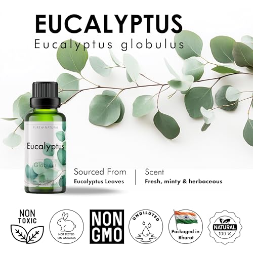Image of Esslux Eucalyptus Essential Oil - Pure & Natural Nilgiri Oil for Cold, Cough & Congestion | 100% Therapeutic Grade Eucalyptus Oil for Aromatherapy, Diffuser & Air Freshening - 10ML