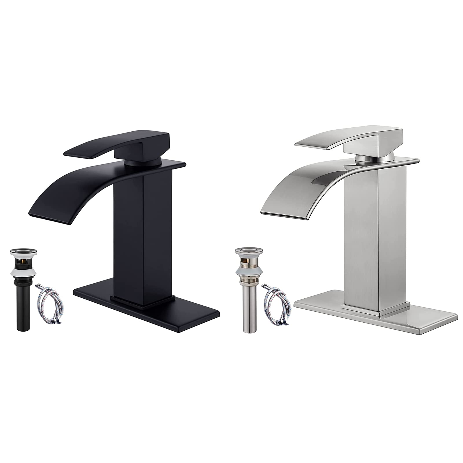 Hcfyauis Women's Black Brushed Nickel Bathroom Sink Faucet Waterfall Spout Single Handle 1 Hole Deck Mount Matching With Matte Bathroom Sink Faucet Waterfall Spout Single Handle 1 Hole Deck Mount