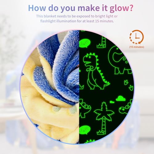 MyBrand Personalized Dinosaur Glow Blanket for Kids, Toddlers & Babies - Soft Fleece 50"x 60", Birthday Gift