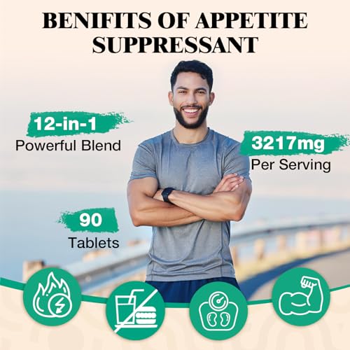 Appetite Suppressant for Men, Fast-Acting Fat Burner & Energy Booster, High-Dose 3217 mg Natural Formula, with Glucomannan & Green Tea, Keto Friendly, 90 Tablets - Image 5