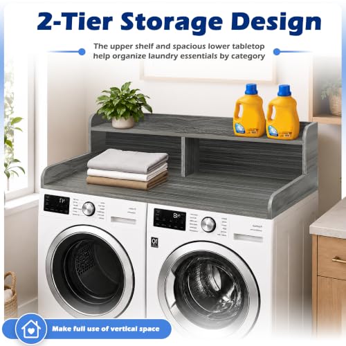 Image of Royxen Laundry Countertop with Storage Universal Fit, Washer and Dryer Countertop with Shelf, Laundry Room Storage, 2-Tier Shelf (Eucalyptus)