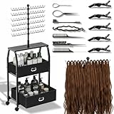 XINTUO Portable Braiding Hair Rack With Wheels & Storage Drawers,168 Pegs Hair Extension Holder Hanger for Braiding Hair Separator Stand Display,Hair rack with stylist hair braiding tools(black)