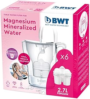 BWT Penguin Electronics - Magnesium Water Filtering Pitcher + Pack 6 Filters Water Jug, 2.7L White