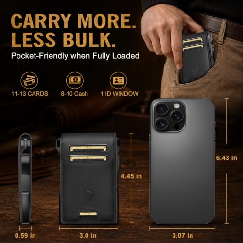 Image of RUNBOX Genuine Leather Bifold Wallet for Men, Slim RFID Pop-Up Card Holder