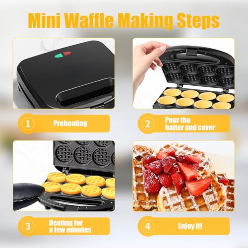 Image of OSTBA Mini Waffle Maker: 750W Powerful Heating, Cooks 8 Waffles at Once, Fast & Even Cooking, Non-Stick & Easy Clean, Compact & Portable for Family Breakfast