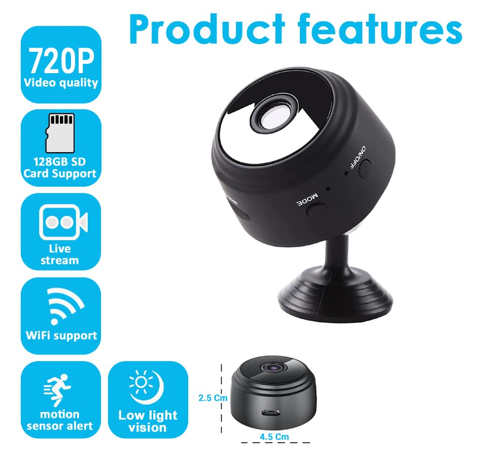 Image of IFITech IFISPYWiFi01SD 720P Mini Indoor Hidden WiFi Home Security Camera | Low Light Vision | 128GB SD Card Support | App | Motion Alerts