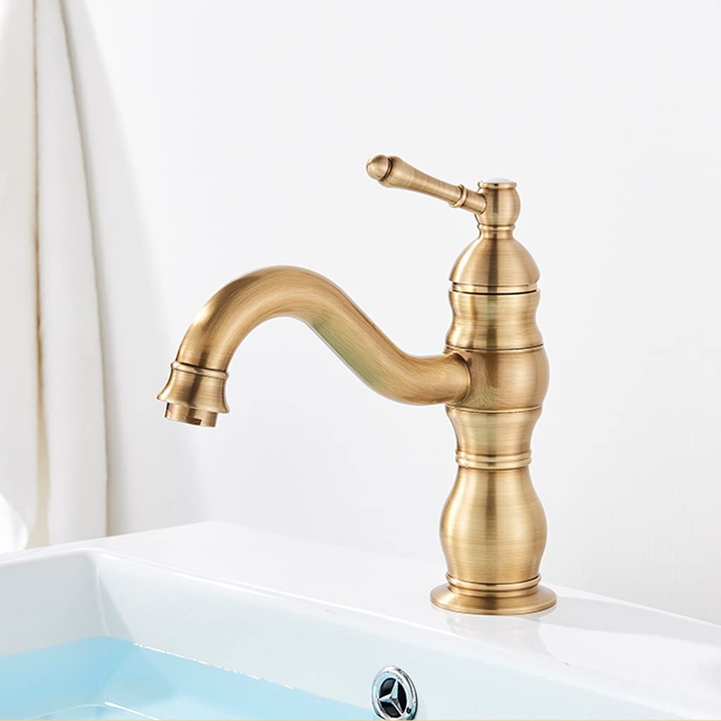 Robinet de lavabo en laiton antique mitigeur chaud et froid pour salle de bains rétro