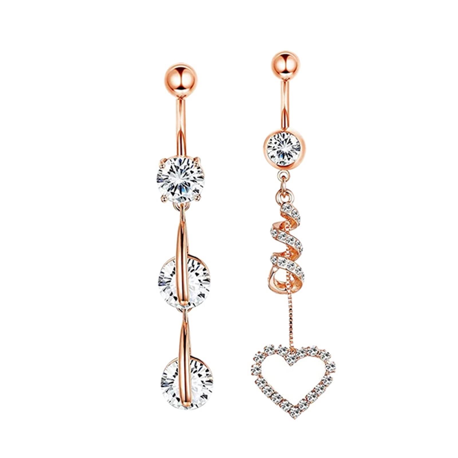 Banane Piercing, Bauchnabelpiercing Glitzer Edelstahl 6 Stück 14G Bauchnabelpiercing Damen Weiß Rund Zirkonia Blatt Herz Runder Anhänger