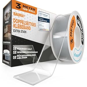 BAURIX Nano Klebeband Doppelseitig 3m Extra Stark