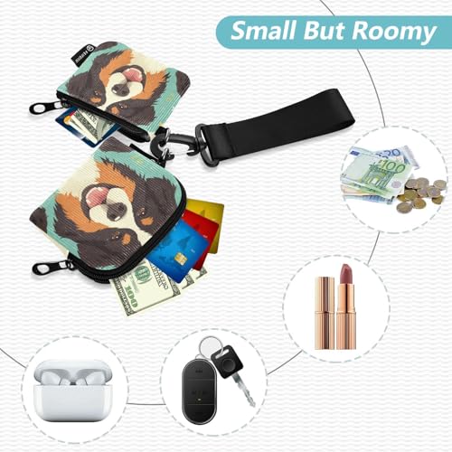 linqin Cute Mountain Dog Faces Flower Dual Wristlet Wallets for Women Mini Fashion Women's Money Organizers with Wristle Strap for Women Men 2 Pcs2