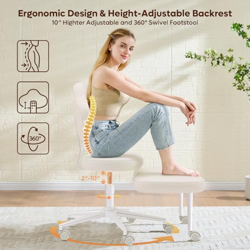Image of Pinmoco Cross Legged Office Chair with Wheels, Meditation Chair, ADHD Chair for Adults, Wider Height Adjustable Backrest and Seat, Yoga Office Chair, PU Leather, Beige
