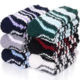 ANTSANG Fuzzy Socks for Women Slipper Fluffy Grip Cabin Warm Winter Plush Sherpa Cozy Comfy Fleece Thick Soft Non Slip Gripper Anti Skid Hospital Stocking Stuffers Christmas Gift Socks Stripe E