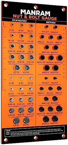 Thread Checker with All-Metal Board, Nut & Bolt Thread Checker, Bolt Size and Thread Gauge Standard and Metric Sizes, Wall-Mountable Bolt and Nut Identifier Gauge for Easy Sizing