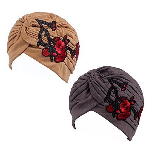 Gorra Beanie De Tela con Flor para Fiesta Boda Turbante para Cabeza De Mujer para Cáncer Quimioterapia Chemo Oncológico Noche Pèrdida de Pelo Cabello 2 Unidades (Grupo G, 2)