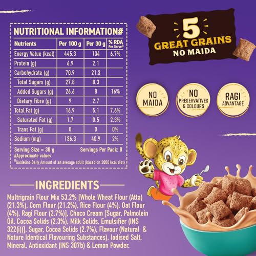 Image of Bagrrys Choco Fills Plus | 5 Grain Goodness | Ragi Advantage | Source of Fibre | Kids Cereal | Choco Fills, 250 g Box