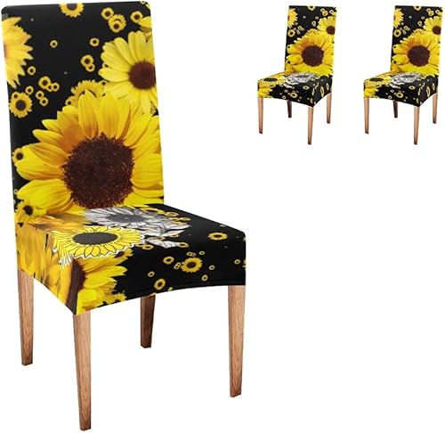 Miniatura 1 de Fundas elásticas para silla personalizadas con diseño floral de girasol, fundas de asiento suaves y cómodas para comedor y fiesta (juego de 2)