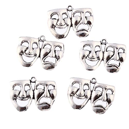 5 Pieces Mask Theatre 31mm x 24mm Charms Comedy & Tragedy Art Pendants Beads 5 x Tibetan Silver Sock & Buskin Masks Jewelry Making Parts