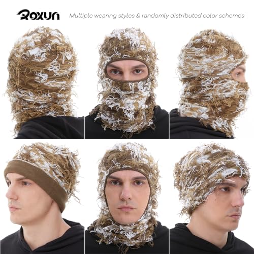 Image of ROXUN Distressed Ski Mask Balaclava, Yeat Shiesty Fluffy Knitted Full Face | Highly stretchy construction