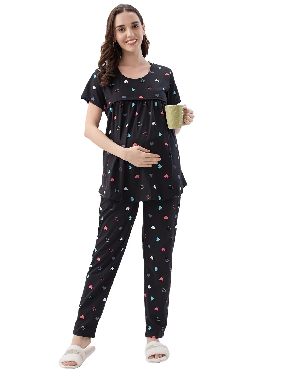 av2 Women's Cotton Printed Maternity & Feeding Night Suit Set of Top & Relaxed Pyjama Nursing Night Dress- 4208-picture-21