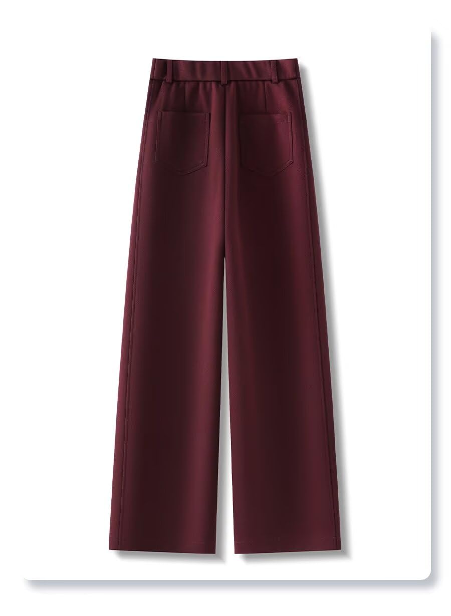 Pantaloni da Donna in Mistura Lana a Gamba Larga, Pantaloni a Palazzo Eleganti Tasche Pantalone Zampa Larghi Casual Caldi Autunno Inverno