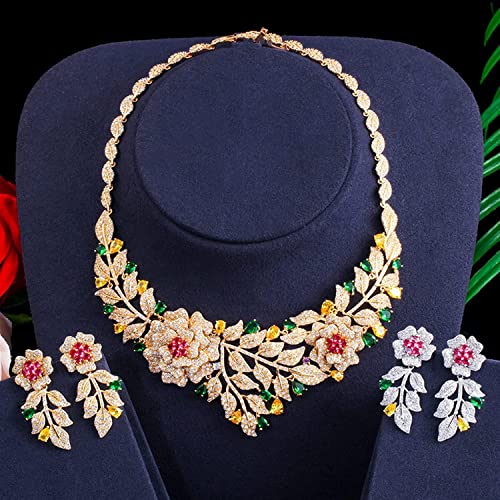 Boda collar pendiente conjunto de joyería con flor rosa de circonitas 5
