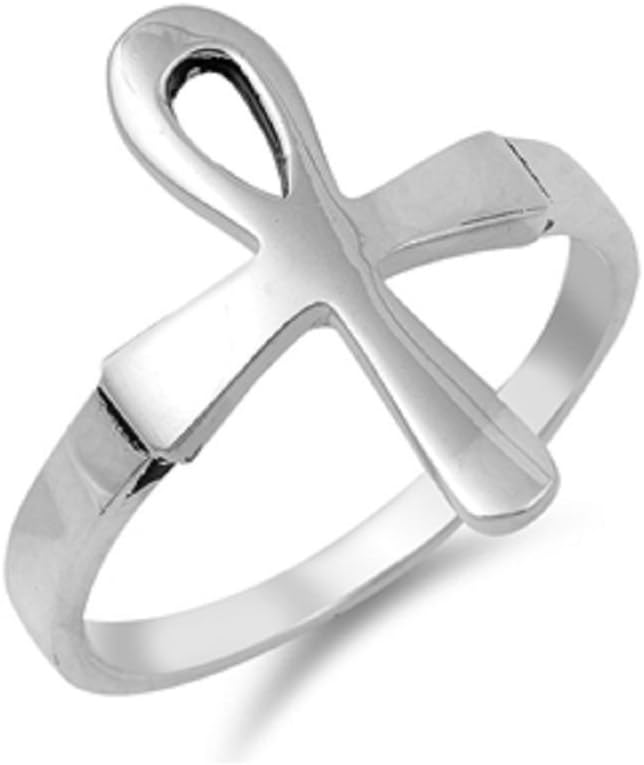 CloseoutWarehouse 925 Sterling Silver Ankh Cross Ring