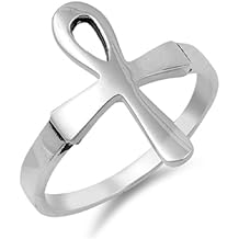 CloseoutWarehouse 925 Sterling Silver Ankh Cross Ring