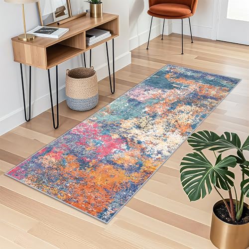 2x6 Hallway Washable Runner Rug - Modern Abstract Stain Resistant Rug Runner for Kitchen Home Indoor Mat for Laundry, Bedroom Non Slip Thin Super Soft Room Decor Floor Carpet 2x6 Colorful/Multi