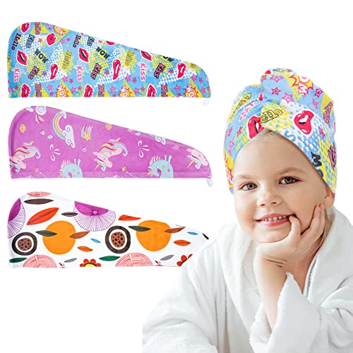 Ellewin Microfiber Hair Drying Towels For Kids, 3 Pack Unicorn Wet Hair Towel Wrap Turban For Girls Children Women, Quick Dry Twisty Hair Towels Wrap For Curly Long Thick Hair Anti Frizz #TOP7