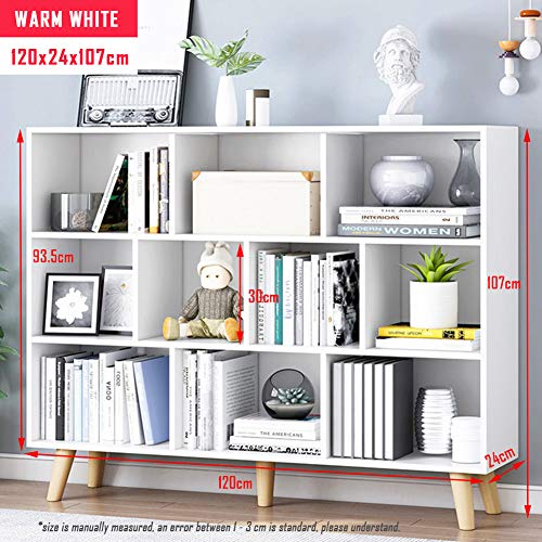 Image of IOTXY Wooden Open Shelf Bookcase - 3-Tier Bookshelf with Legs, Warm White