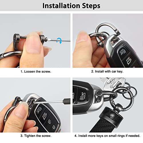 Qbuc Carbon Fiber Style Car Key Chain Microfiber Leather Key Fob Keychains For Men Women With 360-Degree Rotatable Swivel, Anti-Lost D-Ring, 2 Keyrings (Black) #TOP4