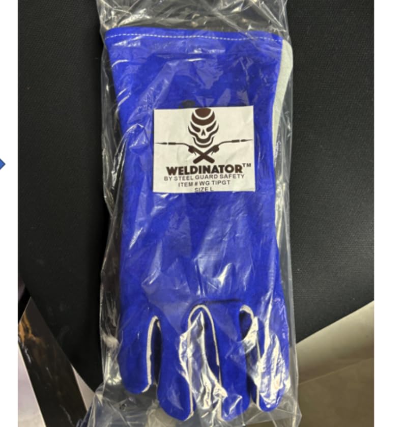 Steel Guard Safety WELDINATOR Welding Gloves 16 inches,923 Deg. Fire Heat Resistant Leather. For MIG, TIG, Stick, BBQ, Torch (Large), Blue / Gray