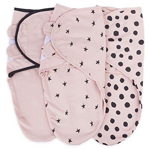 Image of Ely's & Co. Adjustable Swaddle Blanket Infant Baby Wrap Set 3 Pack, for Baby Girl (Blush Pink, 0-3 Months)