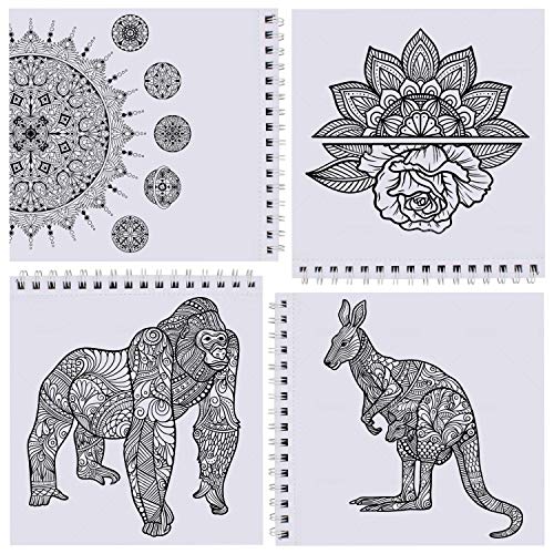 Set of 3 Coloring Books: Animals, Mandalas, Flowers - Coloring Books for Adults & Kids - Hobbies for Anxiety & Stress Relief - Mandala Coloring Books for Adults - 120 Black & White Designs to Color - Thumbnail 2