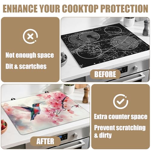 Image of HummingBird Cherry Blossom Stove Top Covers for Electric Stove, Spring Flower Electric Gas Stove Pad Heat Resistant Range Cooktop Protector for Home Decor Kitchen 28 inchx20 inch