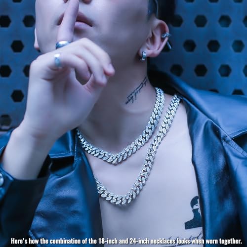 Men's 8''18''20''22''24'' Silver Stainless Steel Cuban Link Chain Necklace - Iced Out Thick Chain for Women and Bling Diamond-Cut Cuban Link Chains for Men - Hip Hop Jewelry4